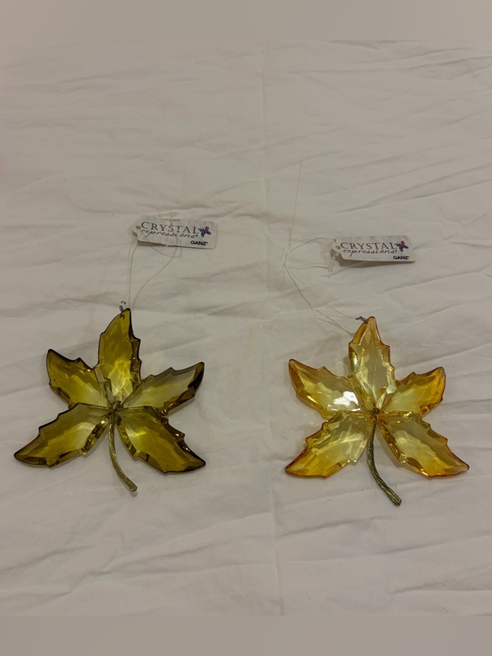 NWT GANZ Crystal Expressions Autumn Leaf in Green and Yellow Sun-catchers (Pair)